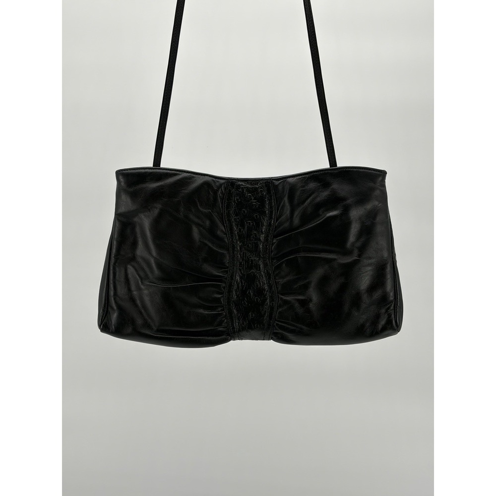 Vintage Mardane USA Black Leather Evening Shoulder Bag Clutch with Strap